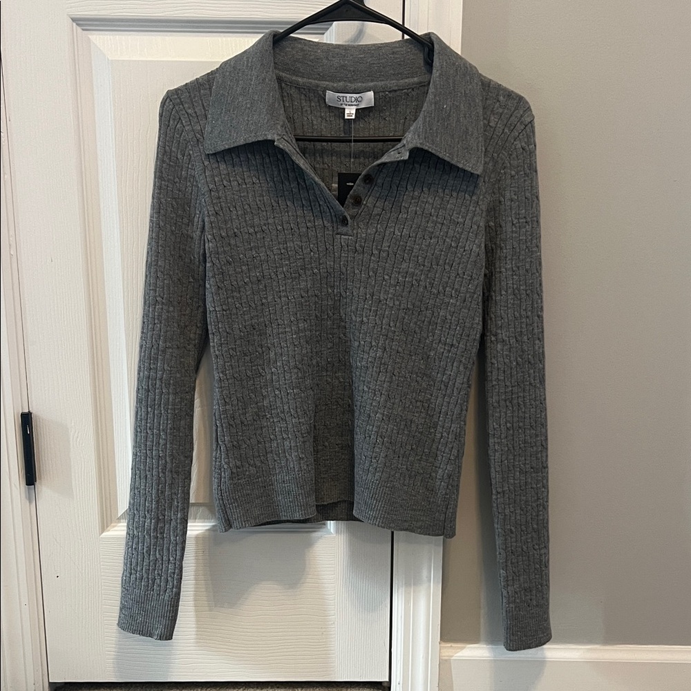 Studio Gray Ribbed Long Sleeve Top